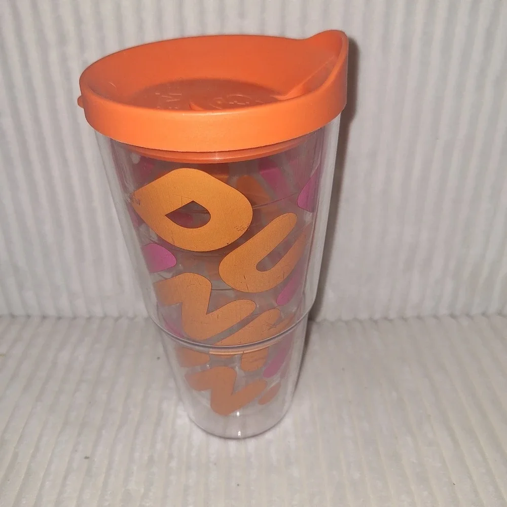 Dunkin Donuts Travel Mug Tervis Tumbler With Orange Lid Cup 24oz